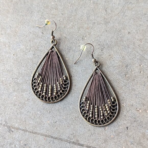 Set of Three Brown Tone Teardrop Dangle Earrings - Picture 2 of 12